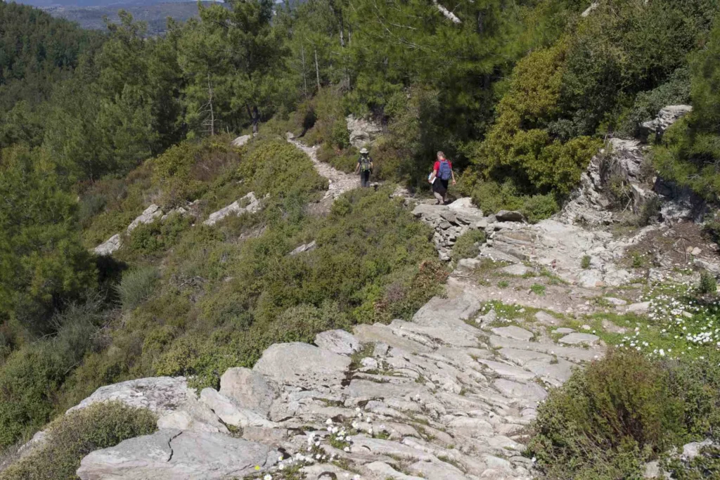 Group hiking on the Lycian Way trail in Turkey
