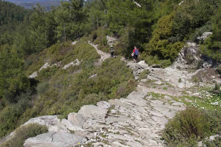Group hiking on the Lycian Way trail in Turkey