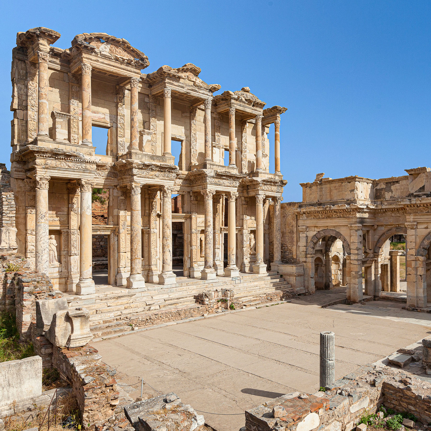 The Library of Celsus, built in A.D. 135, in the ancient city of Ephesus.